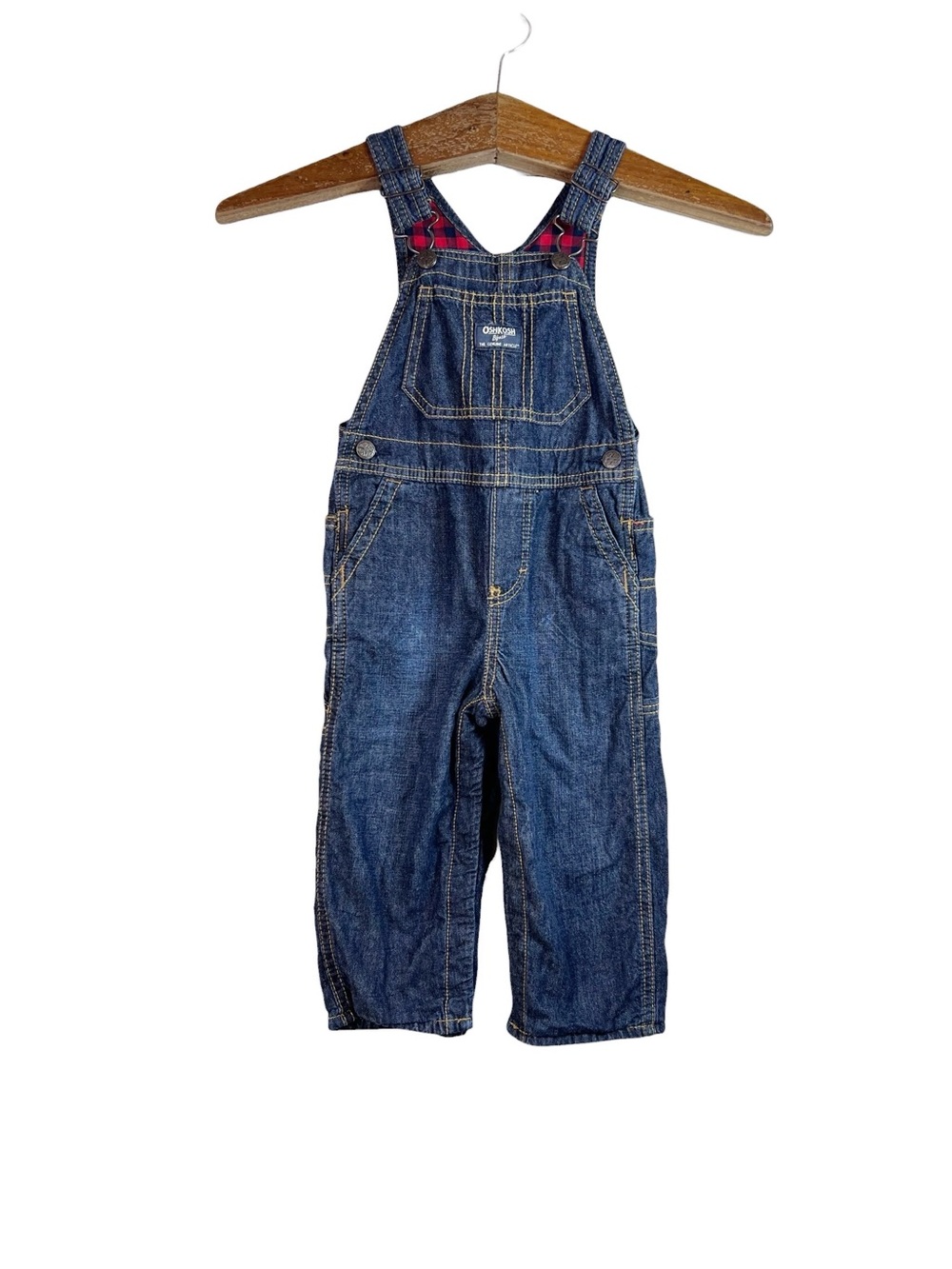 Oshkosh B'Gosh Denim Bib Overalls Vestbak Button Up Snaps Flannel Size 24 Months